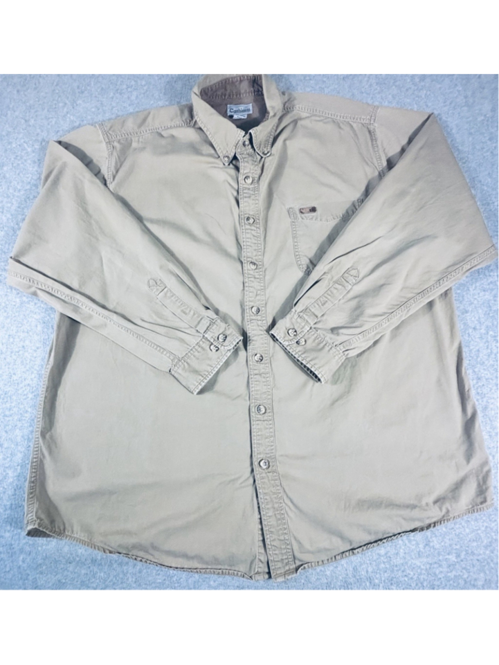 Carhartt S144DKH Mens 2XL Tall Khaki Button Front Work Shirt Long Sleeve